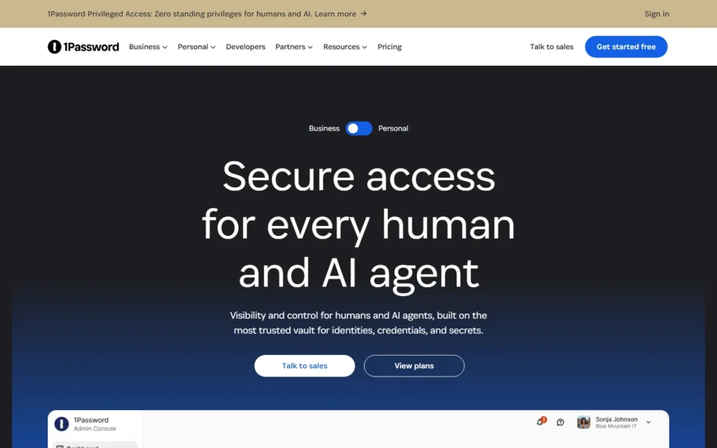 Captura del sitio web de 1Password