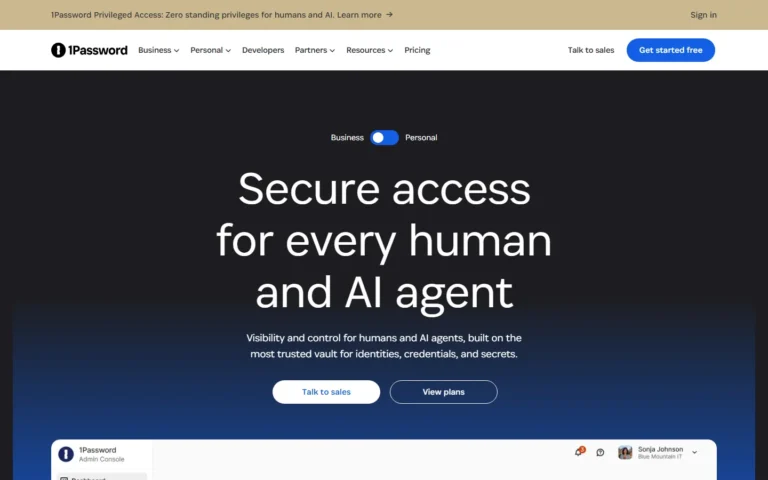 Captura del sitio web de 1Password