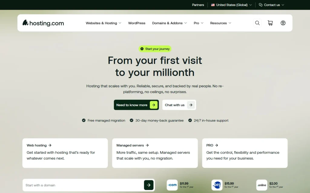 Captura del sitio web de A2 Hosting