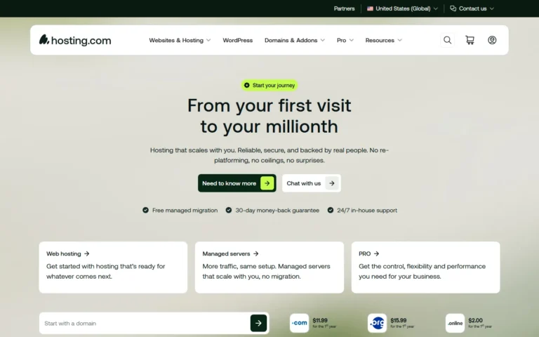 Captura del sitio web de A2 Hosting