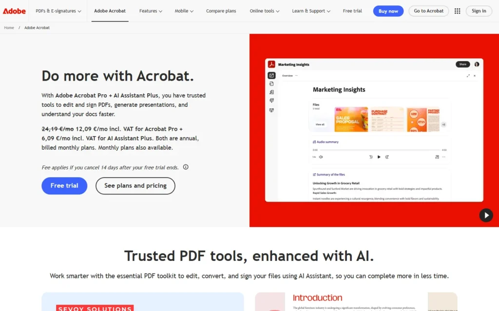 Captura del sitio web de Adobe Acrobat
