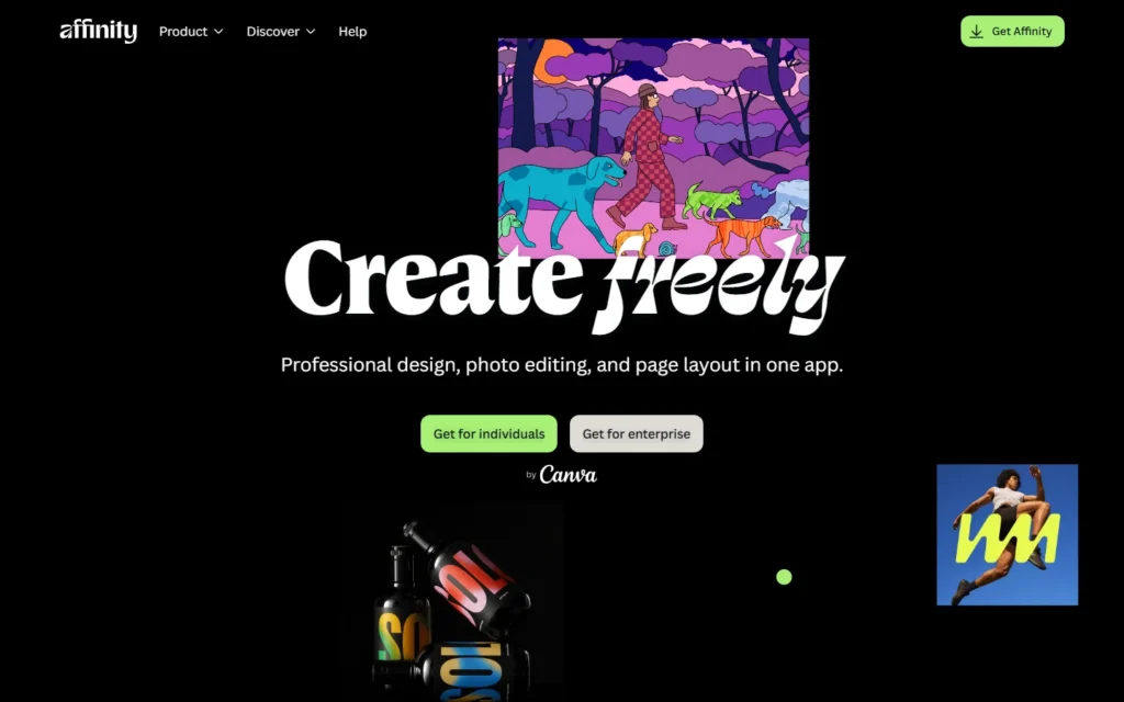 Captura del sitio web de Affinity