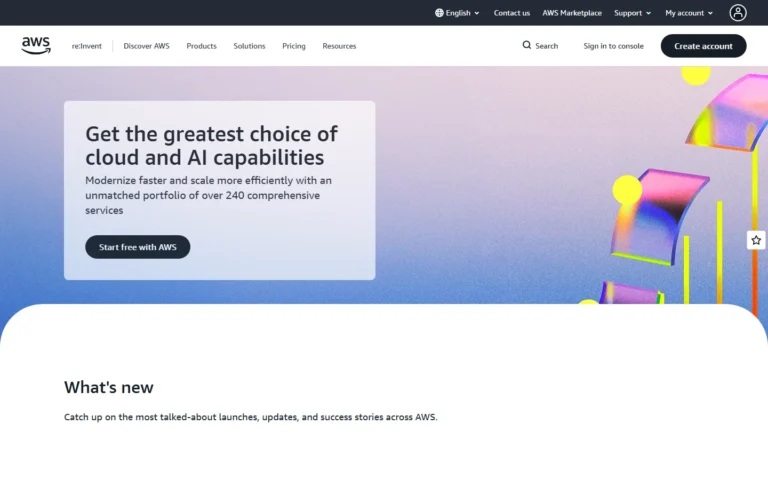 Captura del sitio web de Amazon Web Services