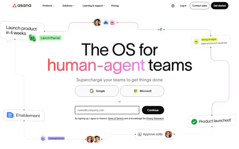 Captura del sitio web de Asana