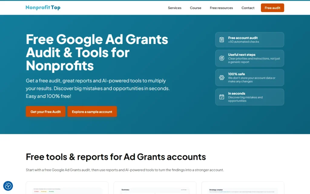 Captura del sitio web de Ad Grants Toolkit