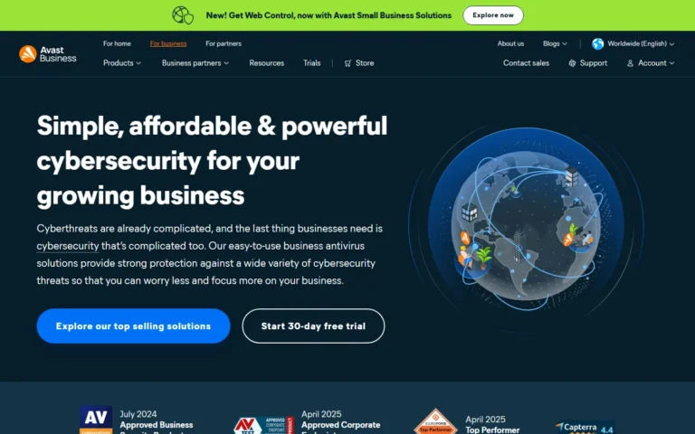 Captura del sitio web de Avast