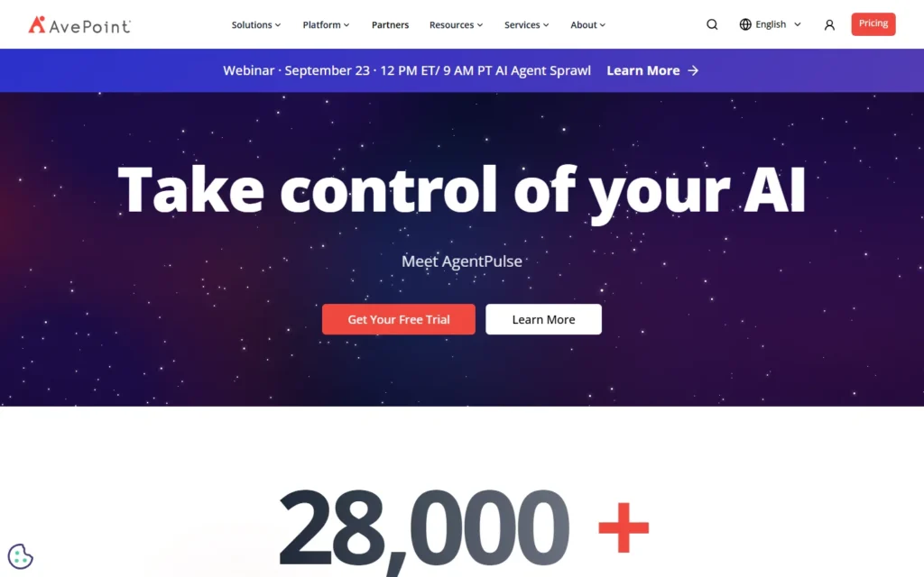 Captura del sitio web de AvePoint