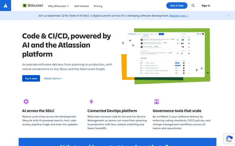 Captura del sitio web de Bitbucket