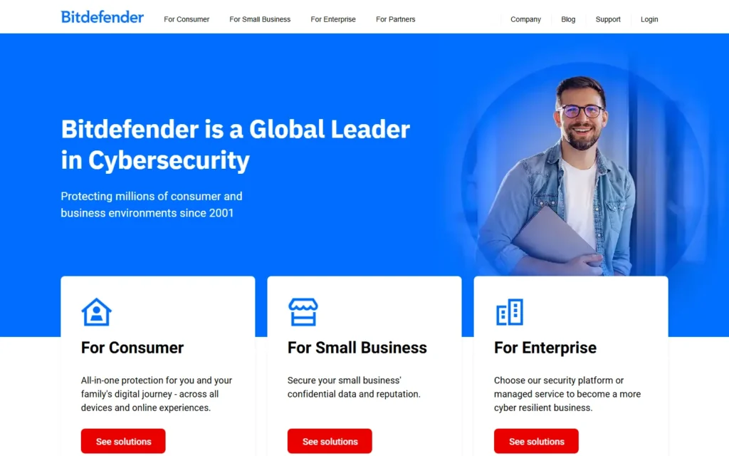 Captura del sitio web de Bitdefender