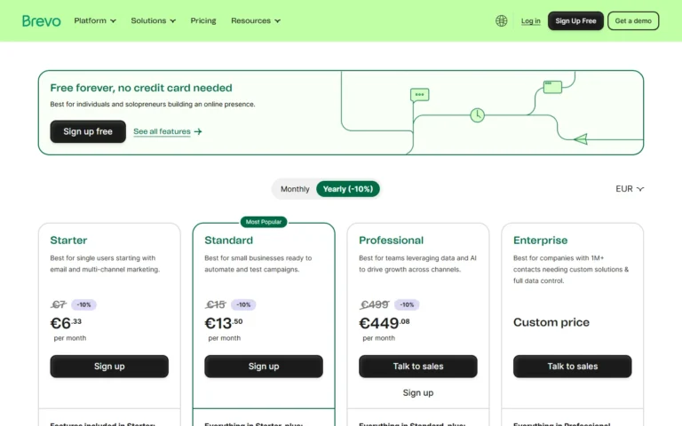 Captura del sitio web de Brevo