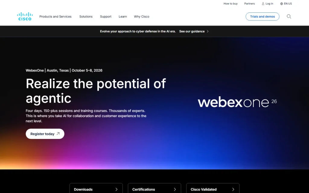 Captura del sitio web de Cisco