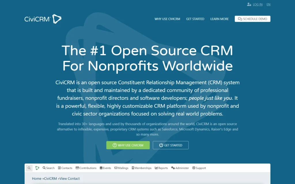 Captura del sitio web de CiviCRM