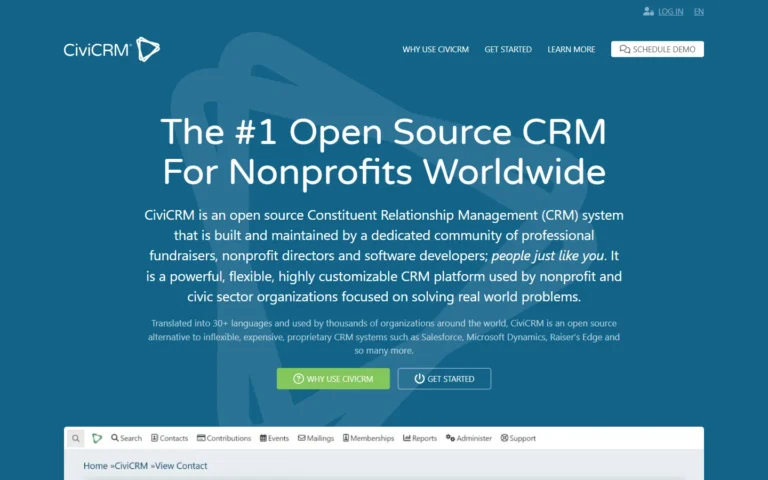 Captura del sitio web de CiviCRM