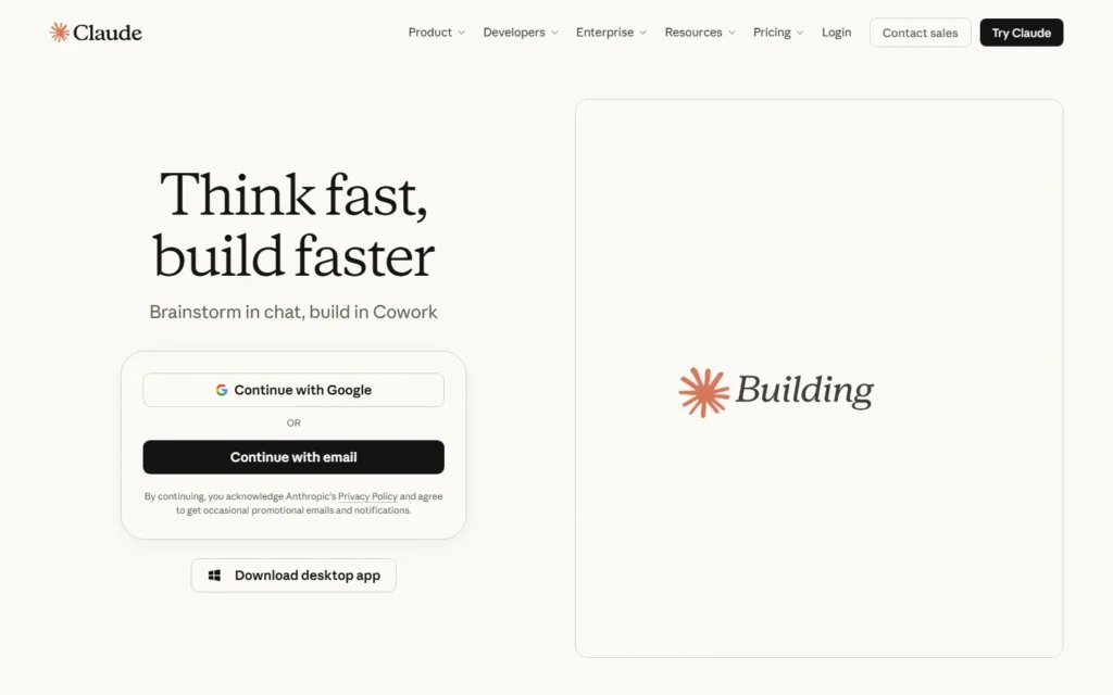 Captura del sitio web de Claude