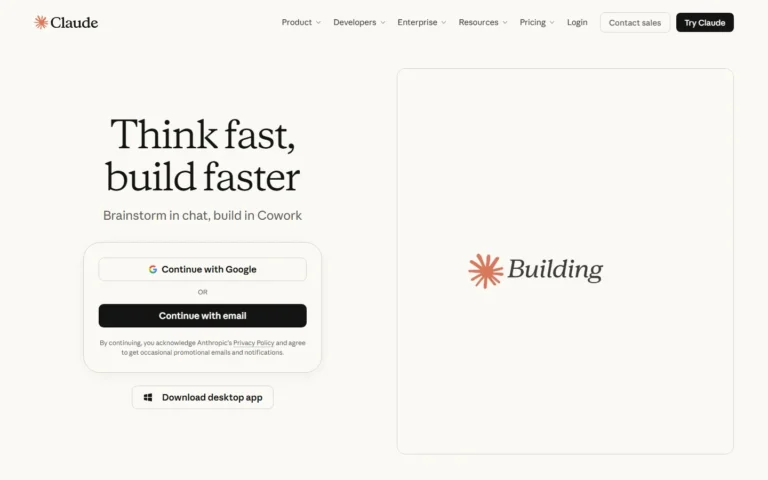 Captura del sitio web de Claude