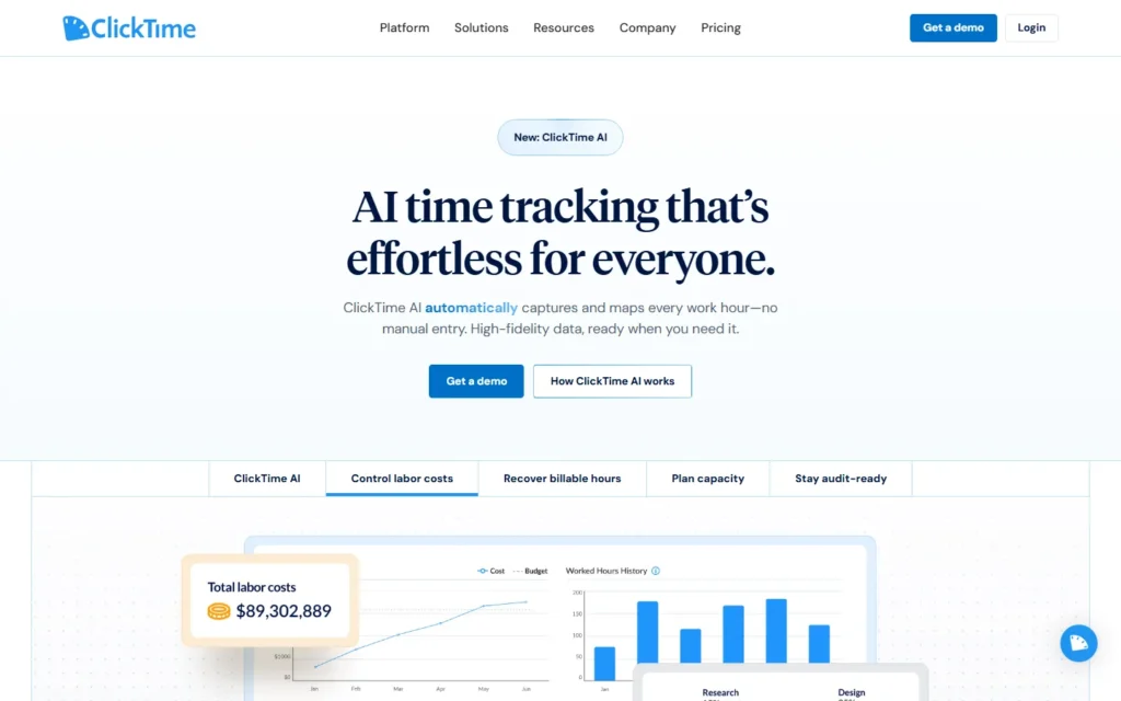 Captura del sitio web de ClickTime