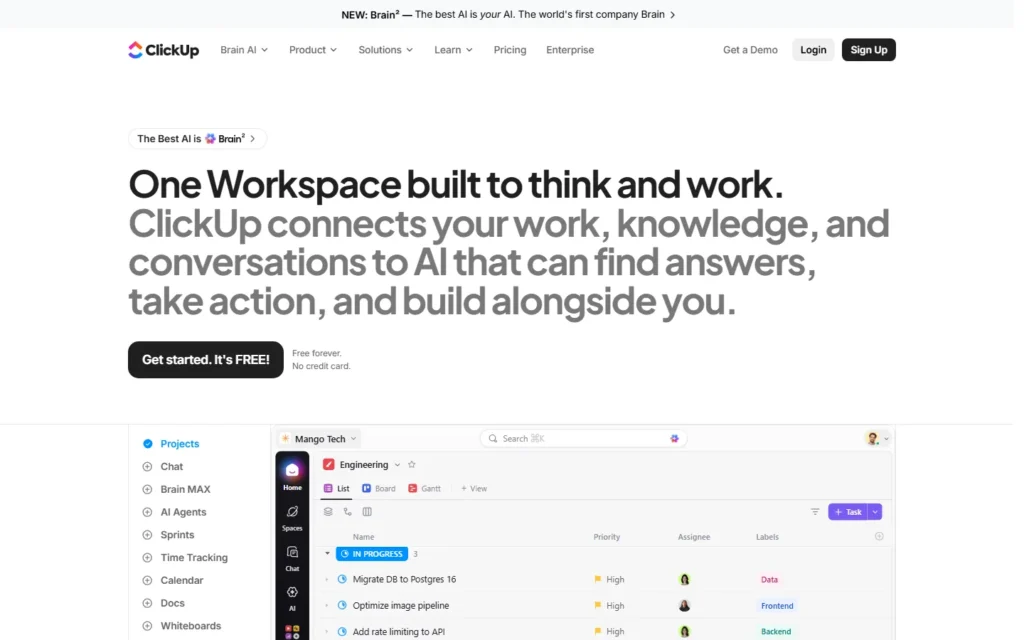 Captura del sitio web de ClickUp