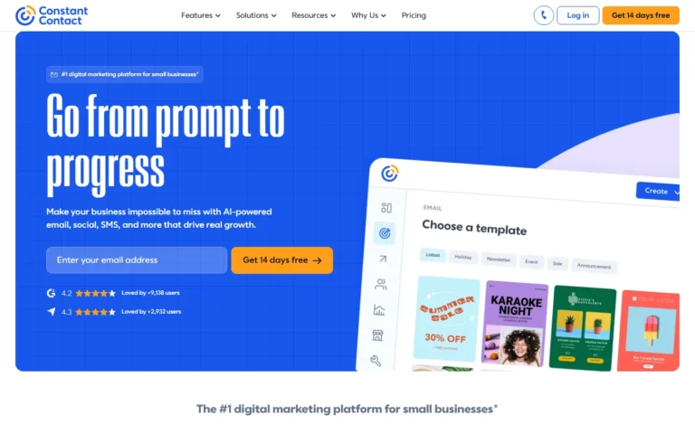 Captura del sitio web de Constant Contact