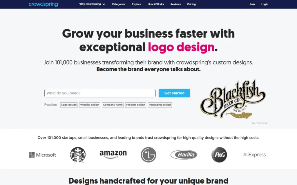 Captura del sitio web de Crowdspring