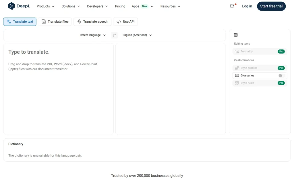 Captura del sitio web de DeepL
