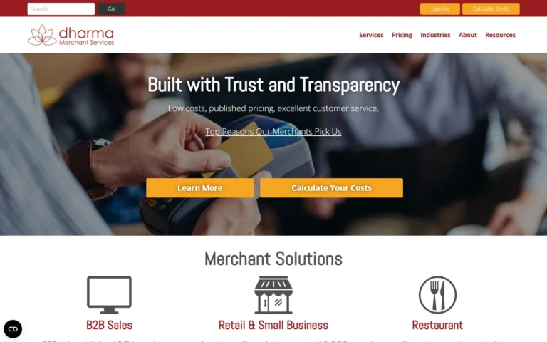 Captura del sitio web de Dharma Merchant Services