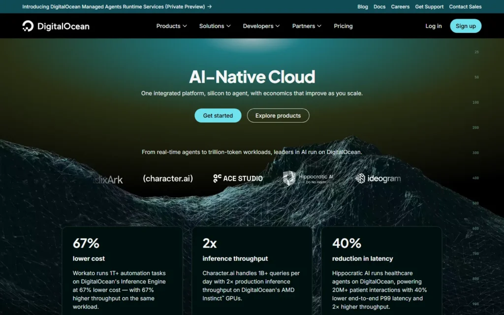 Captura del sitio web de DigitalOcean