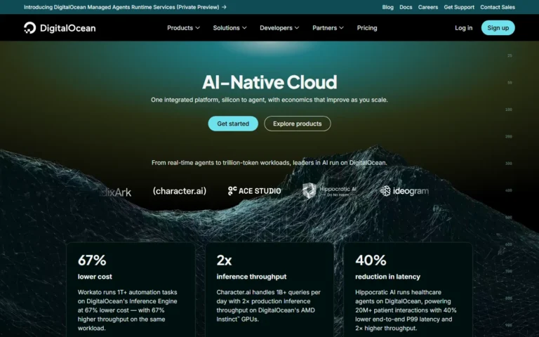 Captura del sitio web de DigitalOcean
