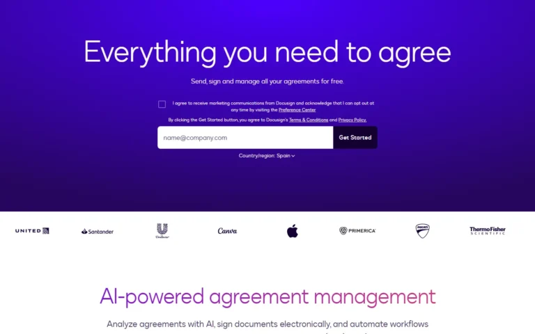 Captura del sitio web de Docusign