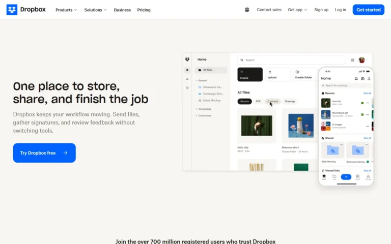 Captura del sitio web de Dropbox