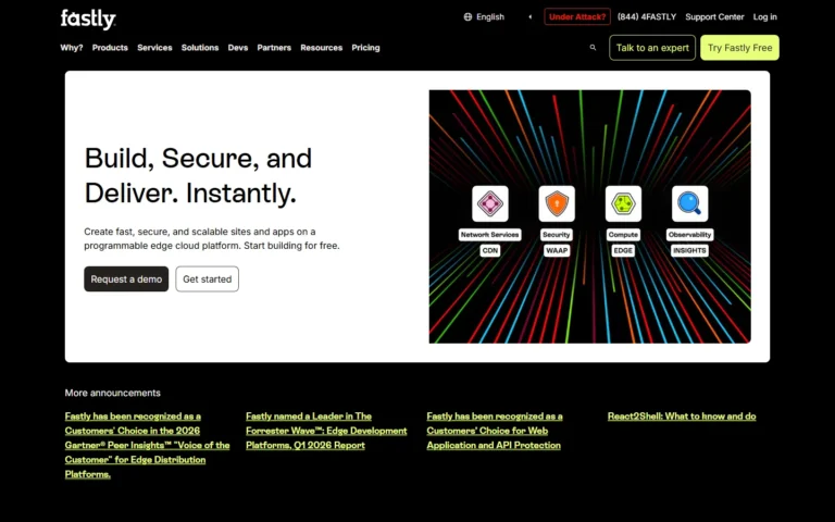 Captura del sitio web de Fastly
