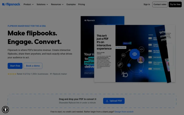 Captura del sitio web de Flipsnack