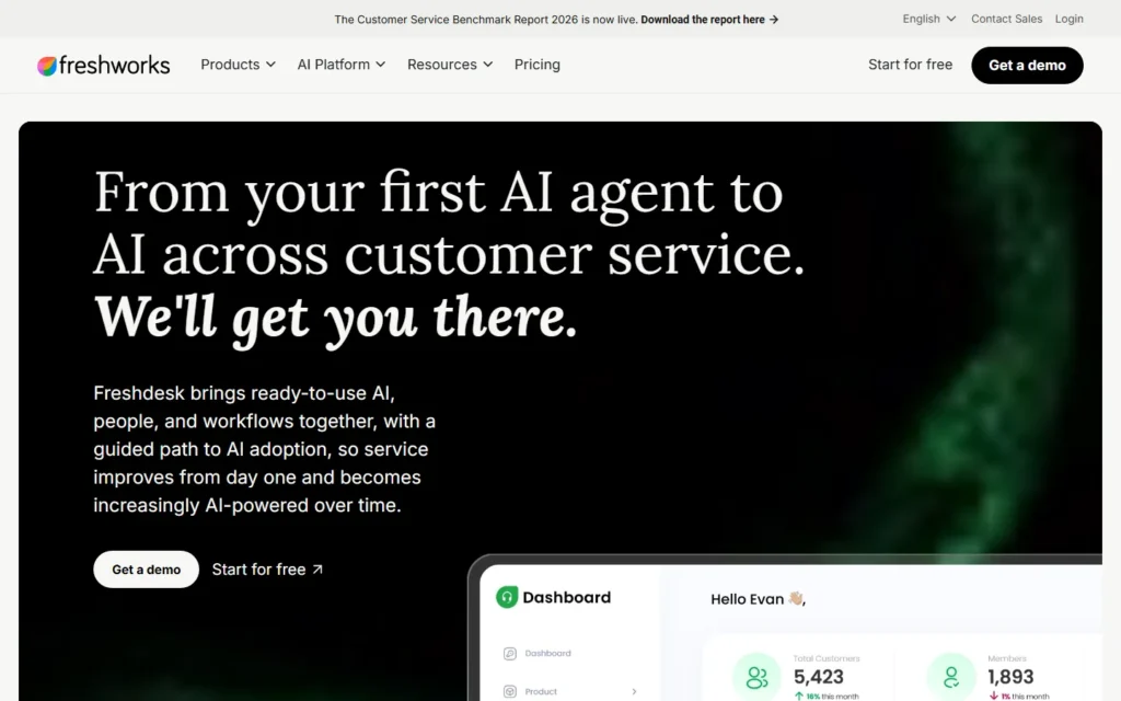 Captura del sitio web de Freshdesk