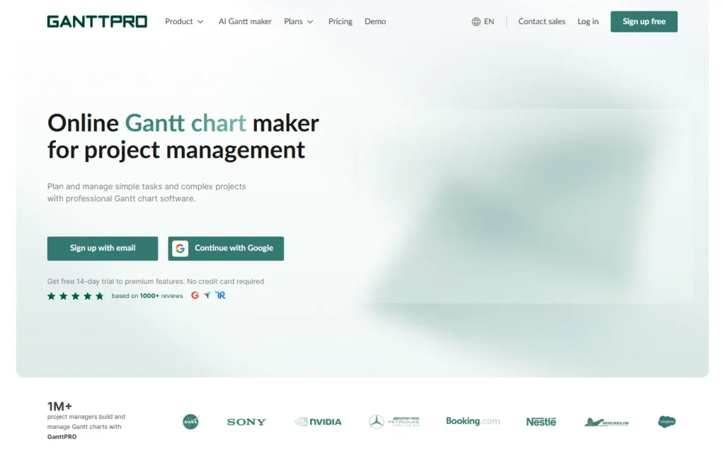 Captura del sitio web de GanttPro