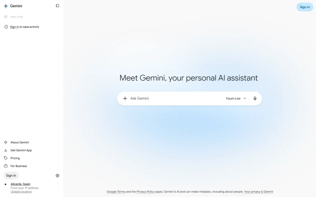 Captura del sitio web de Gemini