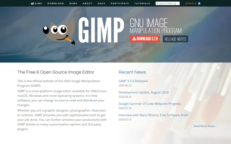 Captura del sitio web de GIMP