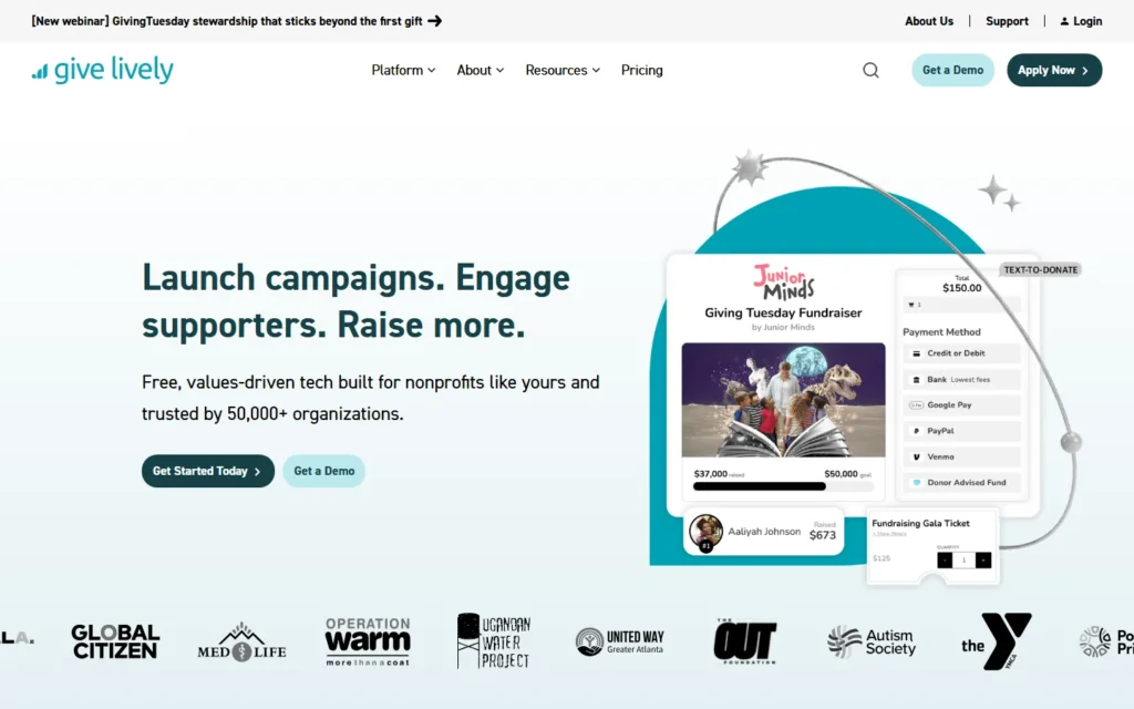 Captura del sitio web de Give Lively