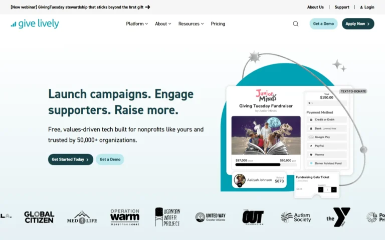 Captura del sitio web de Give Lively