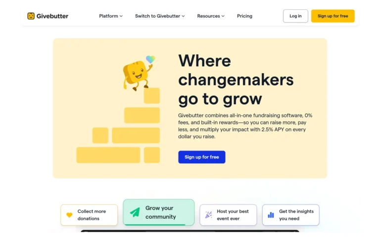 Captura del sitio web de Givebutter