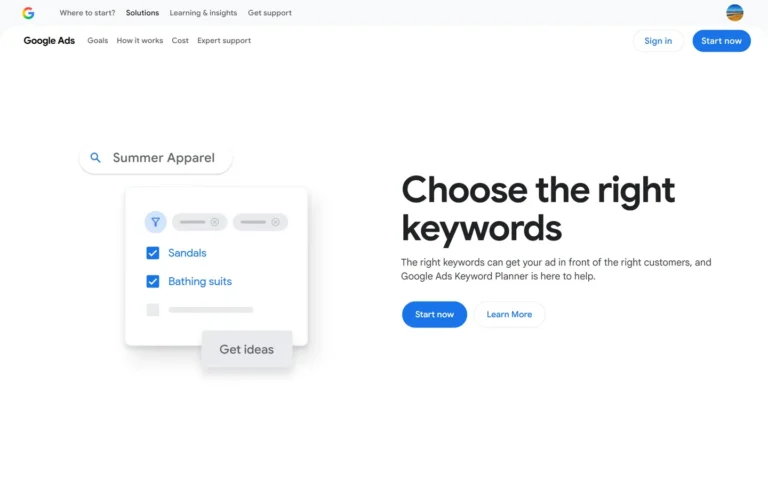 Captura del sitio web de Google Ads Keyword Planner