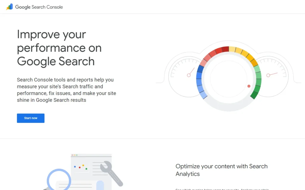 Captura del sitio web de Google Search Console