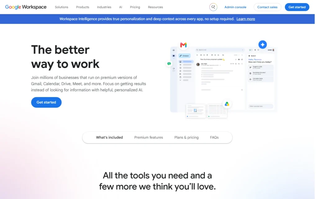 Captura del sitio web de Google Workspace