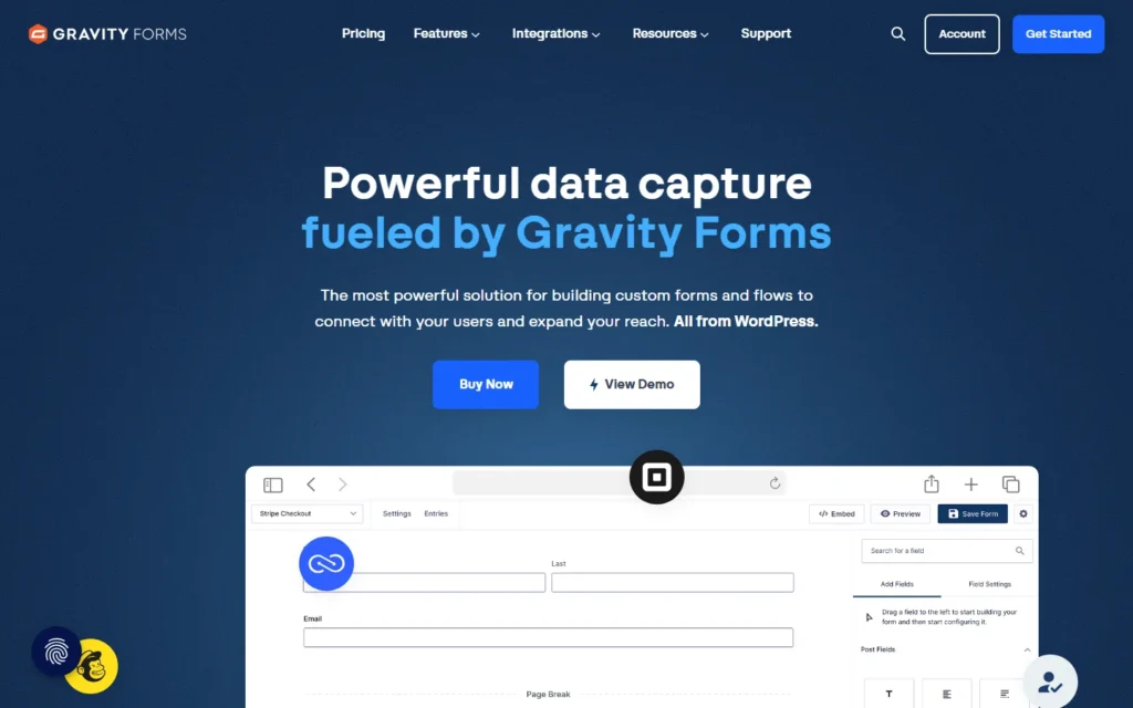 Captura del sitio web de Gravity Forms