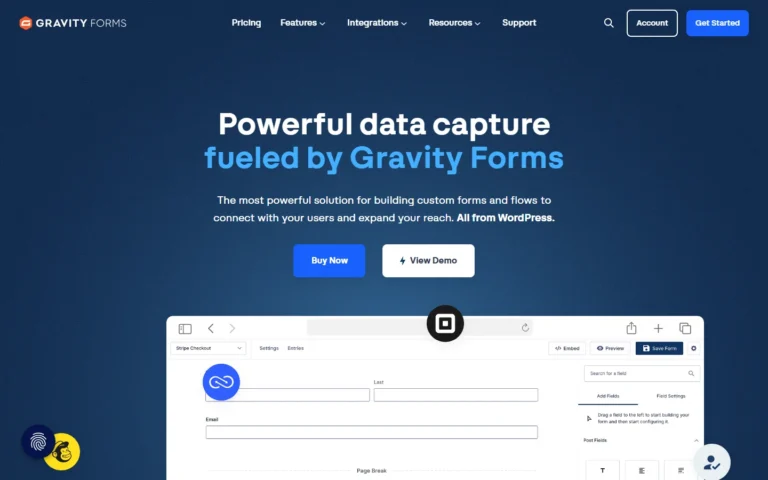 Captura del sitio web de Gravity Forms