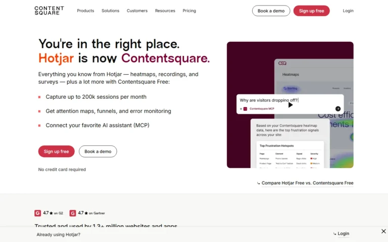 Captura del sitio web de Hotjar