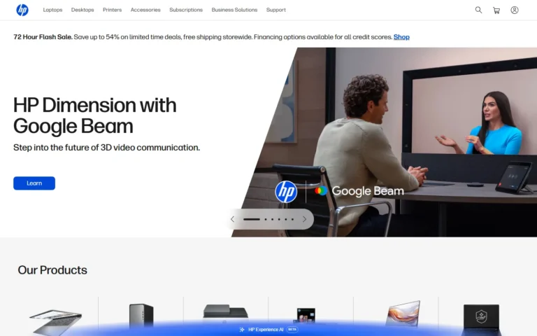 Captura del sitio web de HP