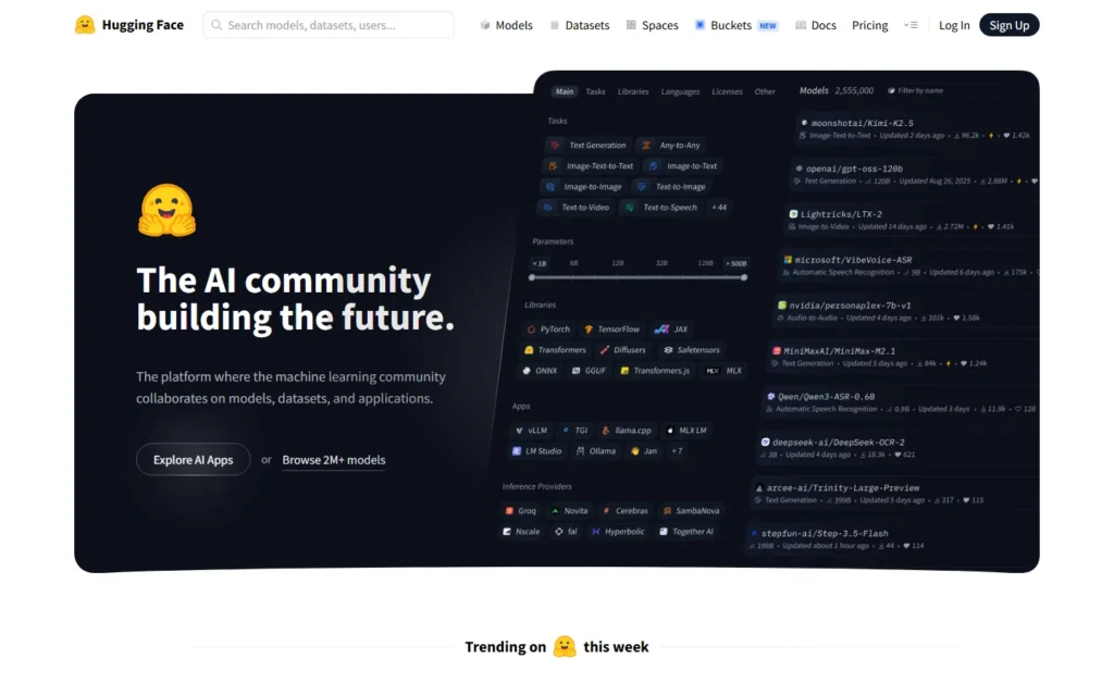 Captura del sitio web de Hugging Face