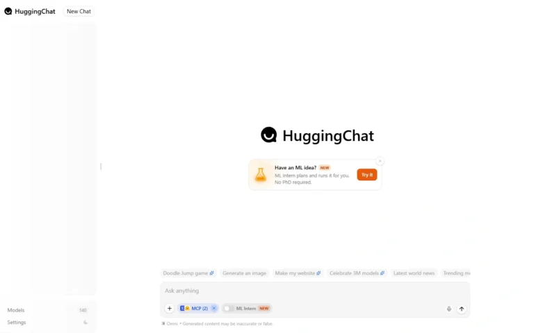 Captura del sitio web de HuggingChat
