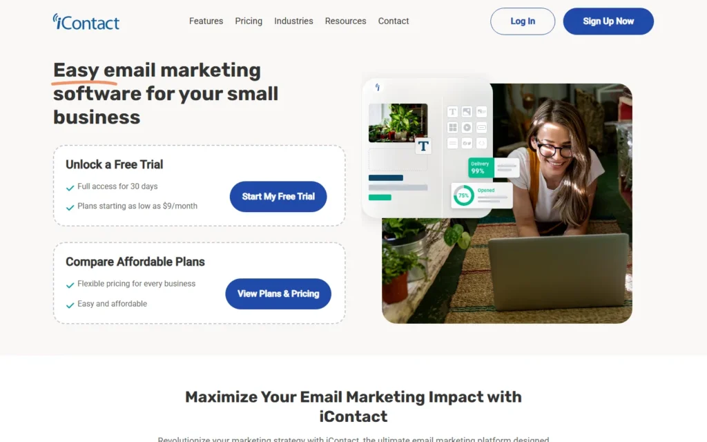 Captura del sitio web de iContact