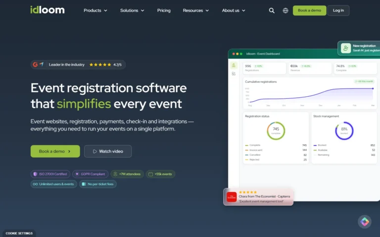 Captura del sitio web de Idloom Events