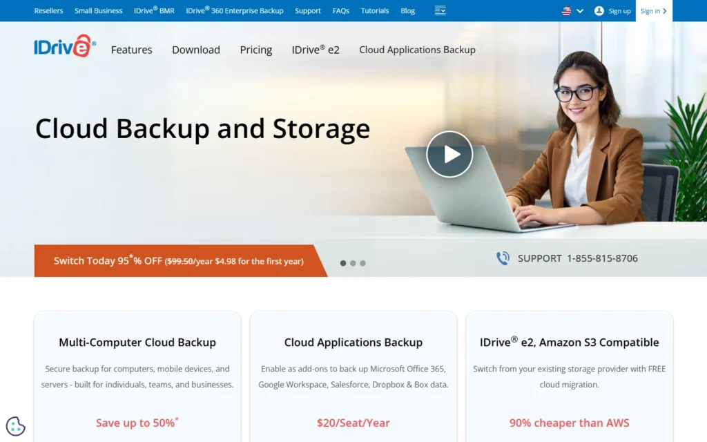 Captura del sitio web de IDrive